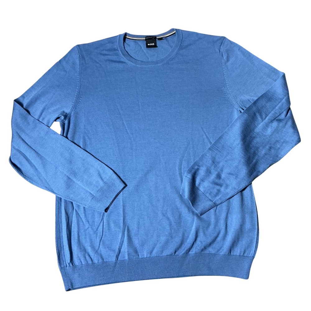 BOSS Leno-P Italian Yarn Crewneck Sweater Mens Large Blue Lightweight Knit